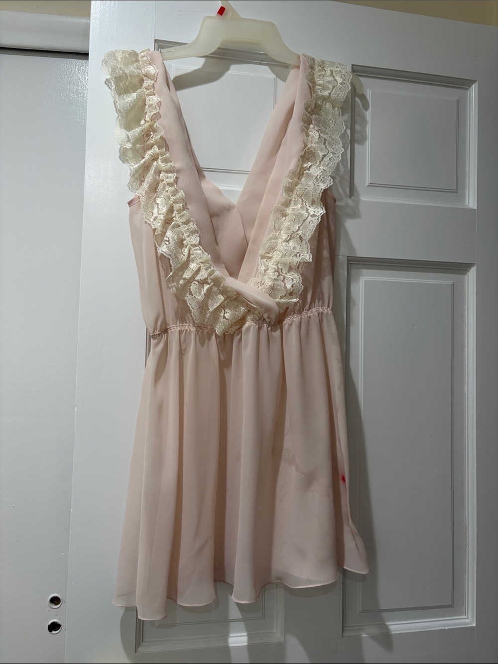 Sheer Blush Pink Ruffle Lace V-Neck Dress